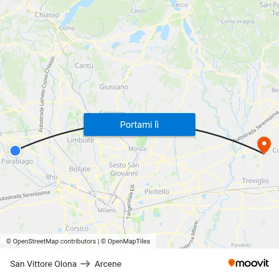 San Vittore Olona to Arcene map