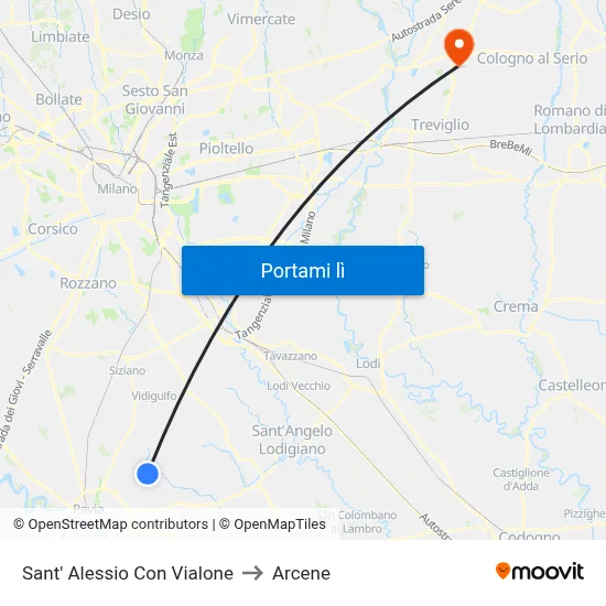 Sant' Alessio Con Vialone to Arcene map