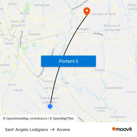 Sant' Angelo Lodigiano to Arcene map