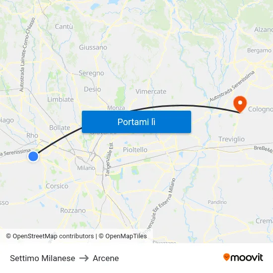 Settimo Milanese to Arcene map