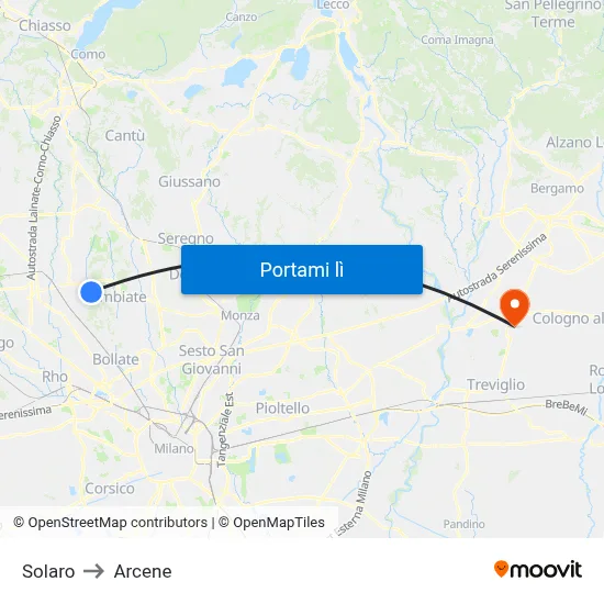 Solaro to Arcene map