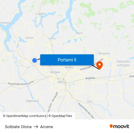 Solbiate Olona to Arcene map