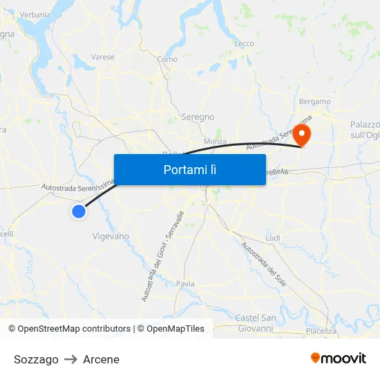 Sozzago to Arcene map