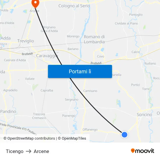 Ticengo to Arcene map