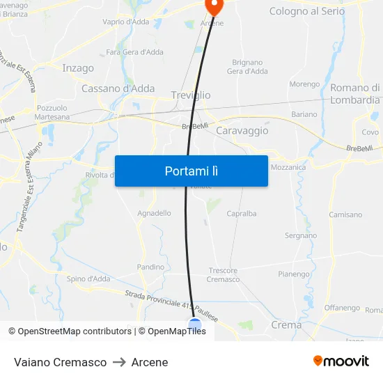 Vaiano Cremasco to Arcene map