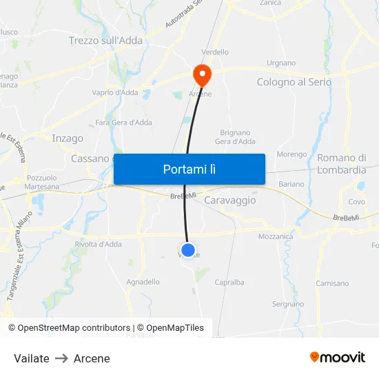 Vailate to Arcene map