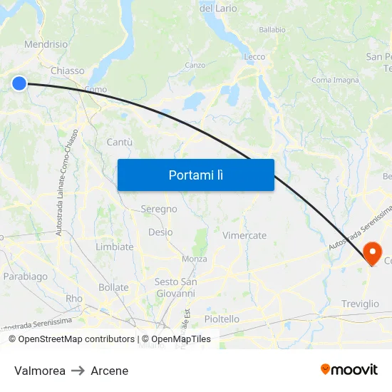 Valmorea to Arcene map