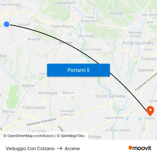 Veduggio Con Colzano to Arcene map