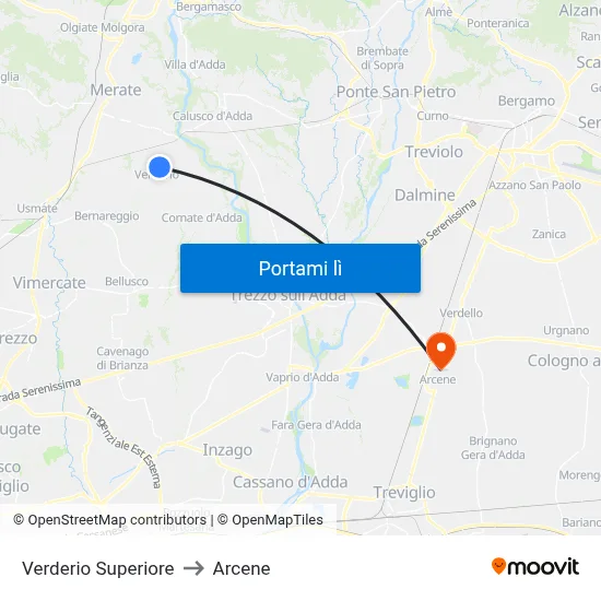 Verderio Superiore to Arcene map