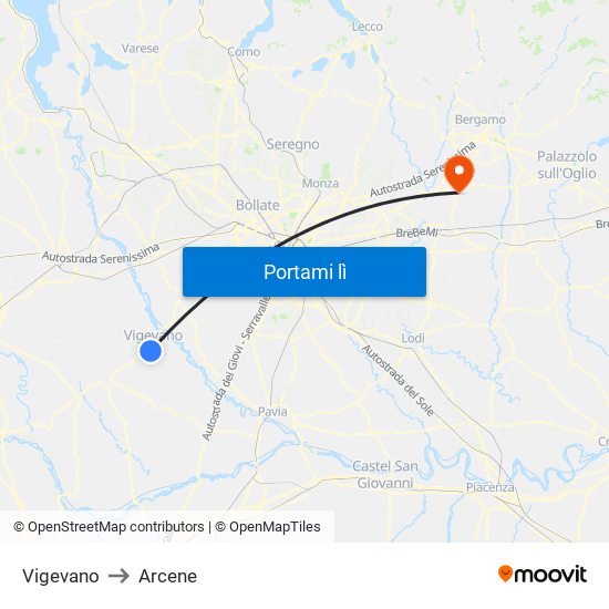 Vigevano to Arcene map