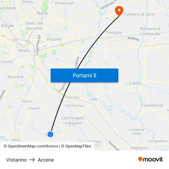 Vistarino to Arcene map