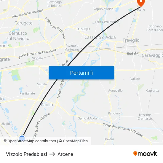 Vizzolo Predabissi to Arcene map