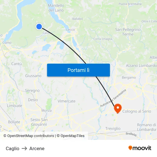 Caglio to Arcene map