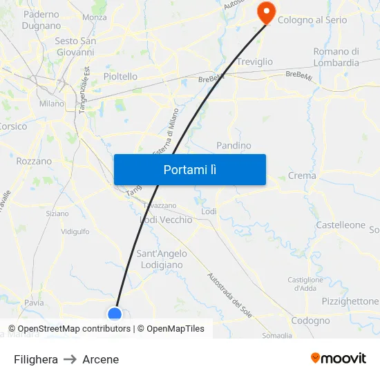 Filighera to Arcene map