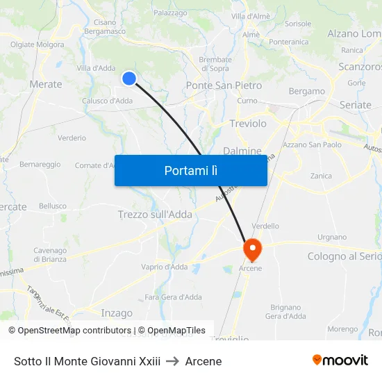 Sotto Il Monte Giovanni Xxiii to Arcene map