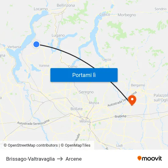 Brissago-Valtravaglia to Arcene map