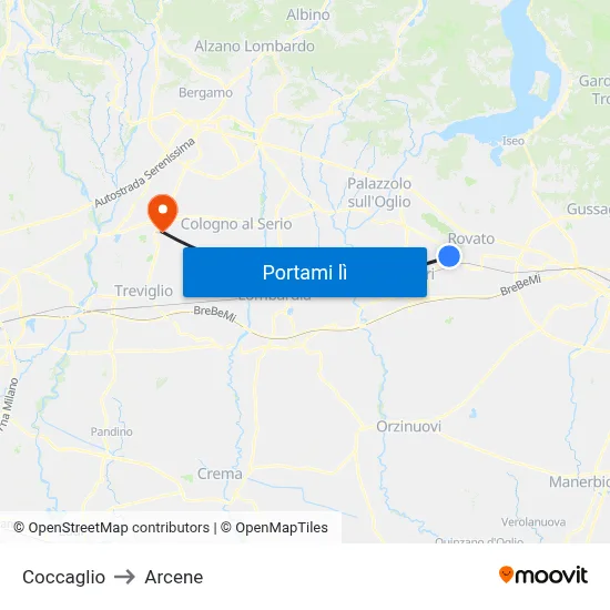 Coccaglio to Arcene map