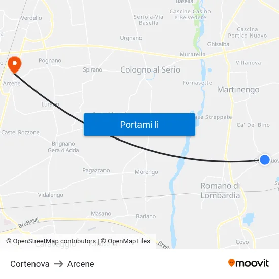 Cortenova to Arcene map