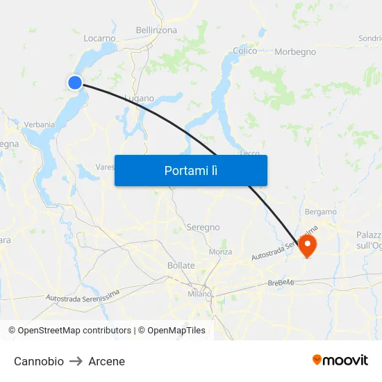 Cannobio to Arcene map