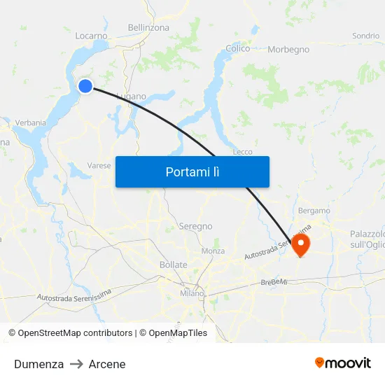 Dumenza to Arcene map