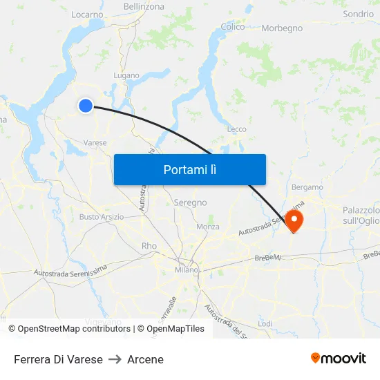 Ferrera Di Varese to Arcene map