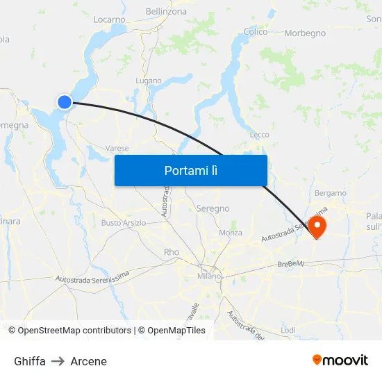 Ghiffa to Arcene map