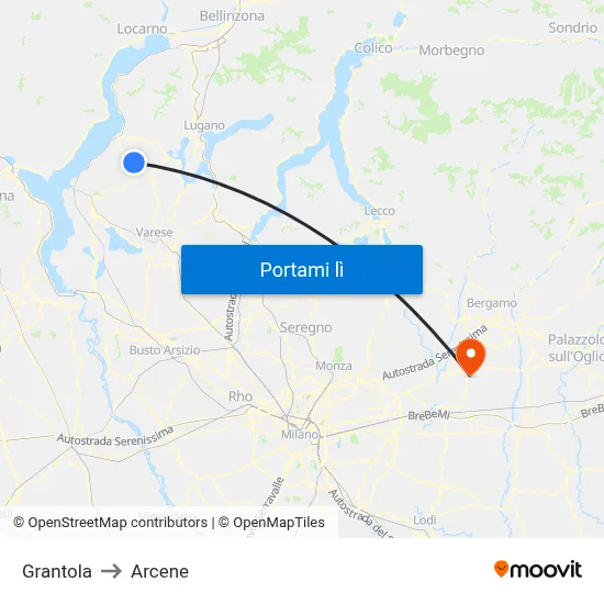 Grantola to Arcene map