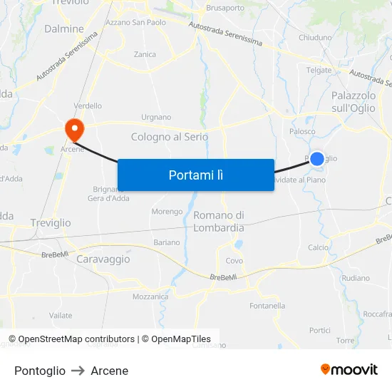 Pontoglio to Arcene map