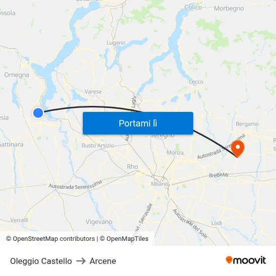 Oleggio Castello to Arcene map