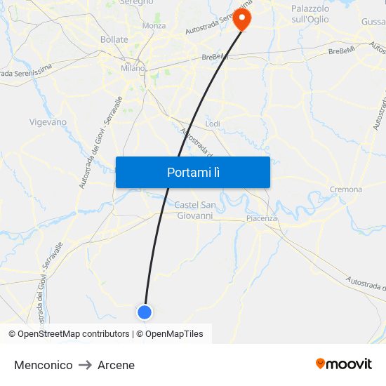 Menconico to Arcene map