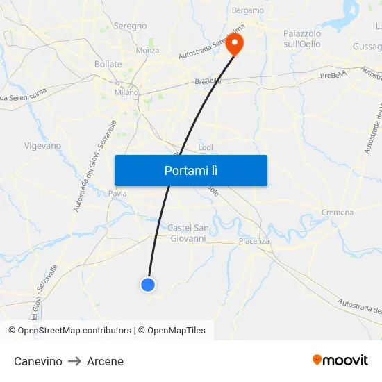 Canevino to Arcene map