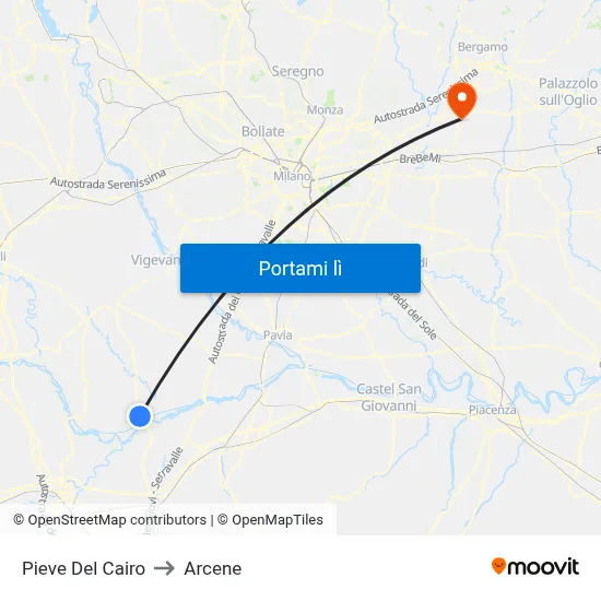 Pieve Del Cairo to Arcene map