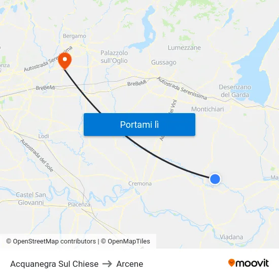 Acquanegra Sul Chiese to Arcene map