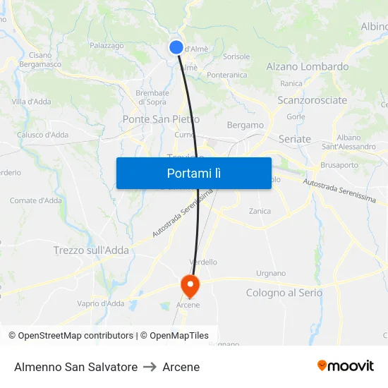 Almenno San Salvatore to Arcene map