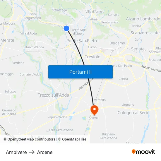 Ambivere to Arcene map