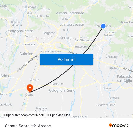 Cenate Sopra to Arcene map