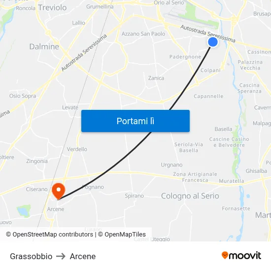 Grassobbio to Arcene map