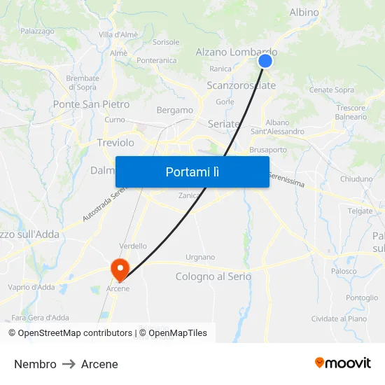 Nembro to Arcene map