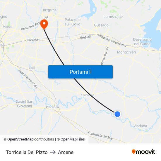 Torricella Del Pizzo to Arcene map