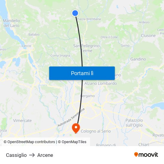 Cassiglio to Arcene map