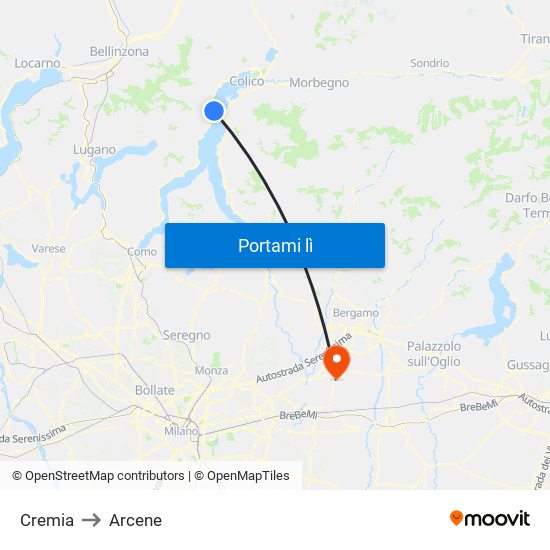 Cremia to Arcene map