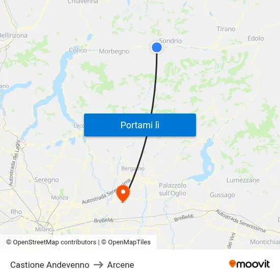 Castione Andevenno to Arcene map