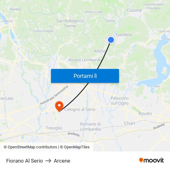 Fiorano Al Serio to Arcene map