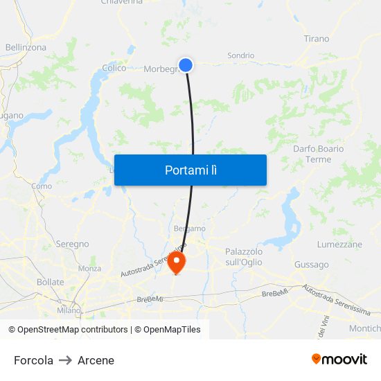Forcola to Arcene map