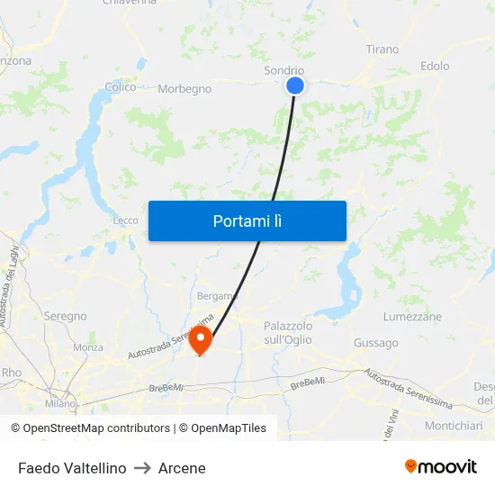 Faedo Valtellino to Arcene map