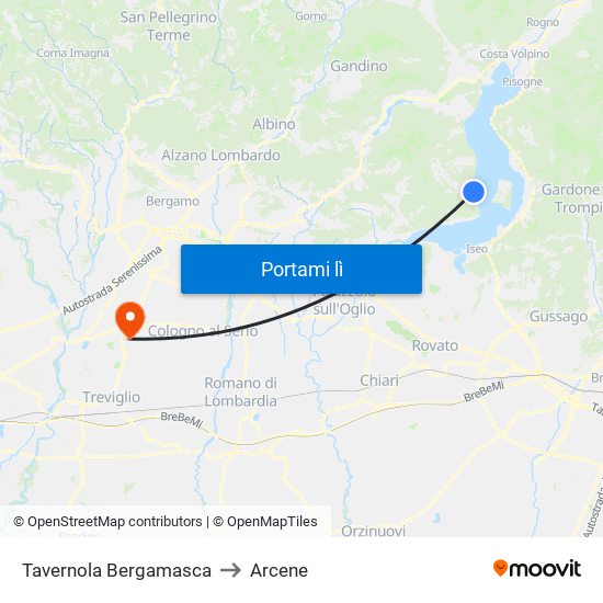 Tavernola Bergamasca to Arcene map