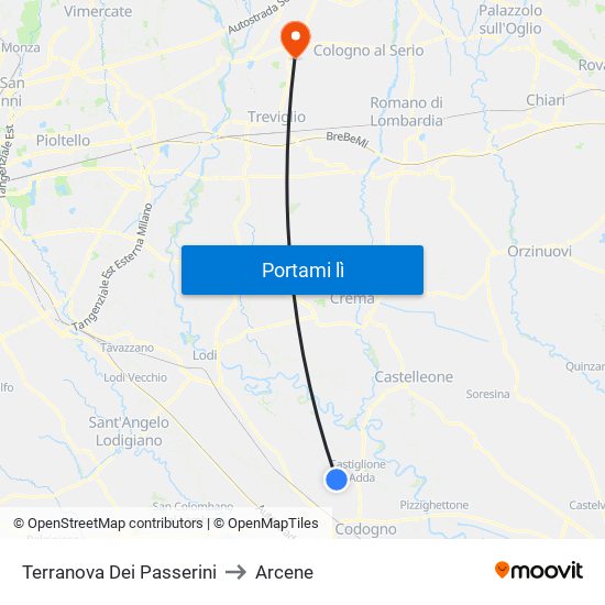 Terranova Dei Passerini to Arcene map