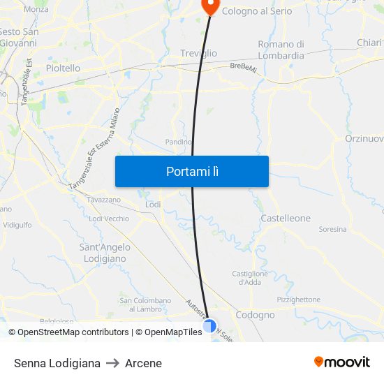 Senna Lodigiana to Arcene map