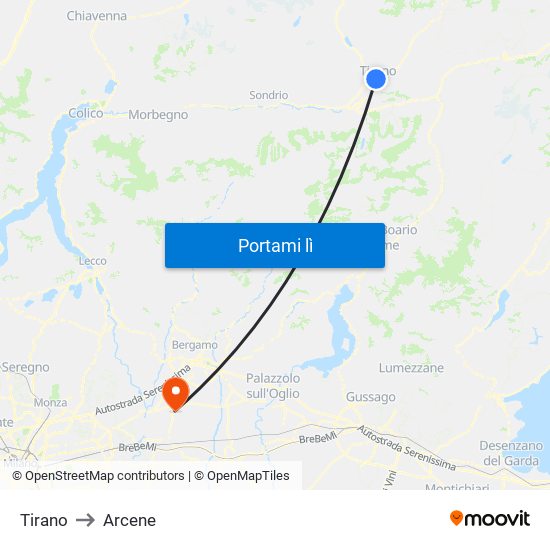 Tirano to Arcene map
