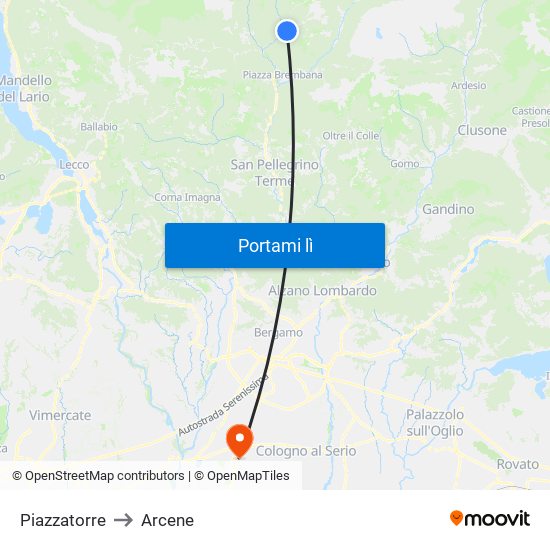 Piazzatorre to Arcene map